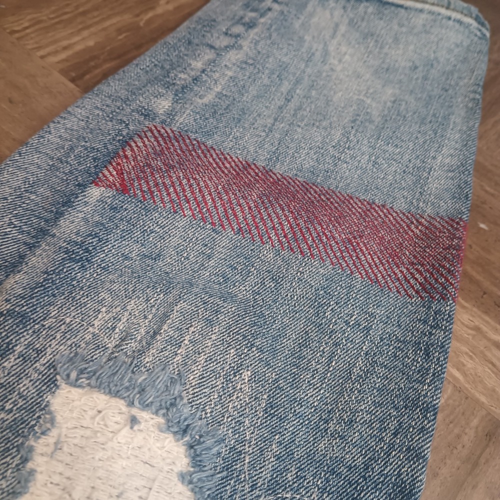 Embellish Jeans Straight 35x33 Mens Jeans Red‎ Thread Art Distressed Y2K Street - Picture 8 of 15